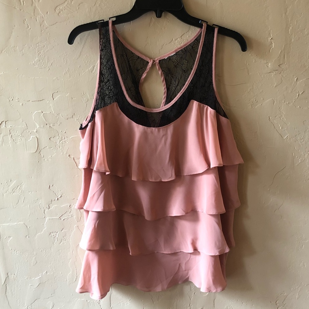 Pink Ruffled Top with Lace Detail